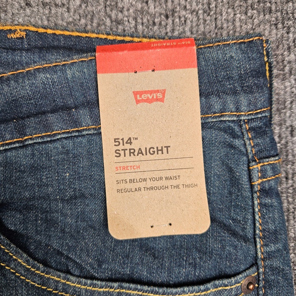 Levis 514 Jeans Men's 40x30 Straight Fit Stretch Dark Wash Denim NEW Casual Blue - Picture 2 of 13